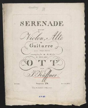 Serenade pour violon, alto & guitarre avec capo d'astro, op. 38