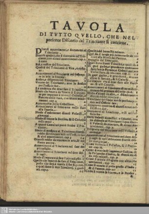Tavola di tutto quello, che nel presente Discorso del Trinciante si conriene