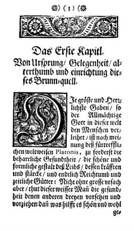 Das Erste Kapitl. Von Ursprung/ Gelegenheit / alterthumb und einrichtung dieses Brunn-quell.