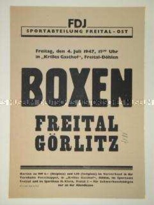 Maueranschlag zur Ankündigung eines Boxkampfes