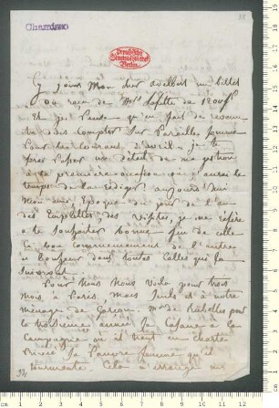 Brief von Hippolyte de Chamisso an Adelbert von Chamisso