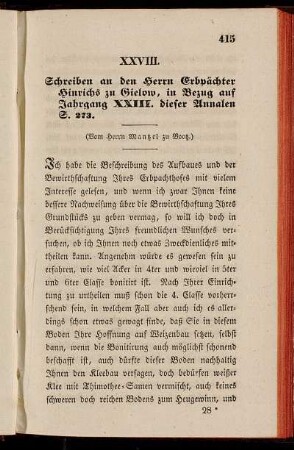 XXVIII. Schreiben an den Herrn Erbpächter Hinrichs zu Gielow, in Bezug auf Jahrgang XXIII. dieser Annalen S. 273