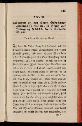 XXVIII. Schreiben an den Herrn Erbpächter Hinrichs zu Gielow, in Bezug auf Jahrgang XXIII. dieser Annalen S. 273