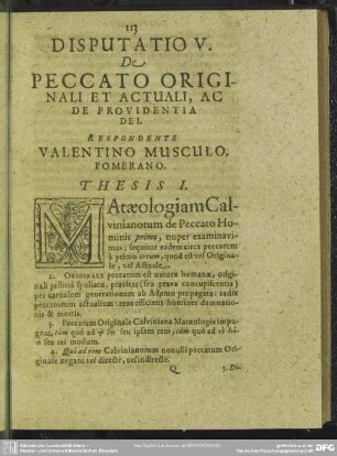 Disputatio V. De Peccato Originali Et Actuali, Ac De Providentia Dei
