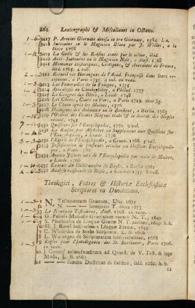 262-281, Theologici, Patres & Historiae Eccelesiasticae Scriptores in Duodecimo. - Poetae Reccentiores in Duodecimo.