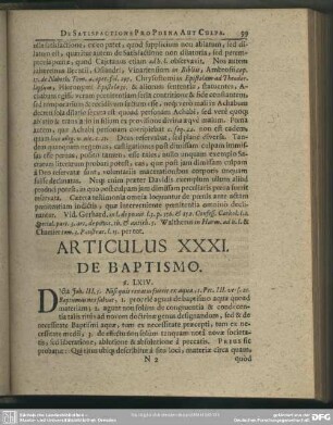 Articulus XXXI. De Baptismo