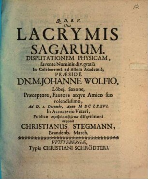De lacrymis sagarum disp. phys.