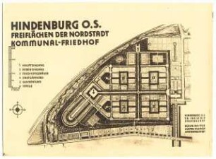 Kommunaler Friedhof, Hindenburg: Freiflächen der Nordstadt, Kommunaler Friedhof: Lageplan 1:1000