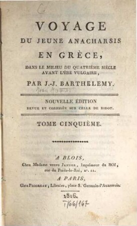 Voyage du jeune Anacharsis en Grèce : dans le milieu du quatrième siècle avant l'ère vulgaire. 5