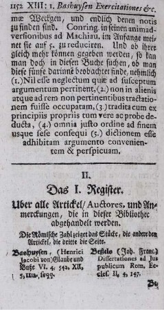 Das I. Register Uber alle Artickel/ Auctores, und Anmerckungen, die in dieser Bibliothec abgehandelt werden.