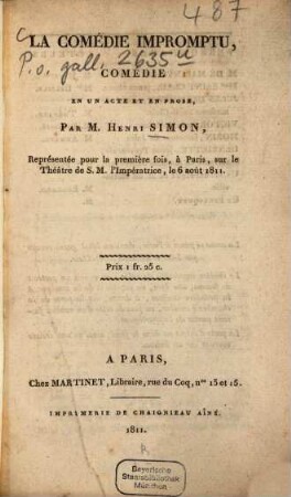 La comédie impromptu : comédie en un ácte et en prose