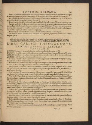 Libri Gallici Theologorum Protestantium Et Reformatae Ecclesiae.