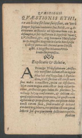 Quaestionis Ethicae ...