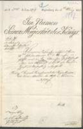 Brief von Regenkreis / Generalcommissariat an Regensburgische Botanische Gesellschaft