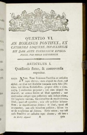 Articulus I. Quæstionis status, & controversia exponitur.