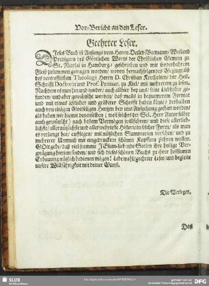 Vor-Berich an den Leser