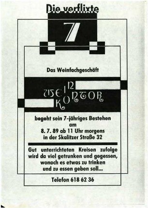 Flugschrift: Weinfachgeschäft Weinkontor 1989