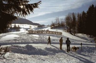 Hinterzarten: Straße, Skiläufer und Schneezaun am Kesslerhang