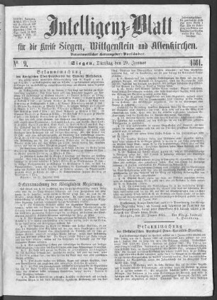 Intelligenz-Blatt für die Kreise Siegen und Wittgenstein und Altenkirchen. 1835-1866