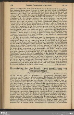 Hinterziehung der "Kundschaft" durch Erschleichung von Geschäftsaufträgen