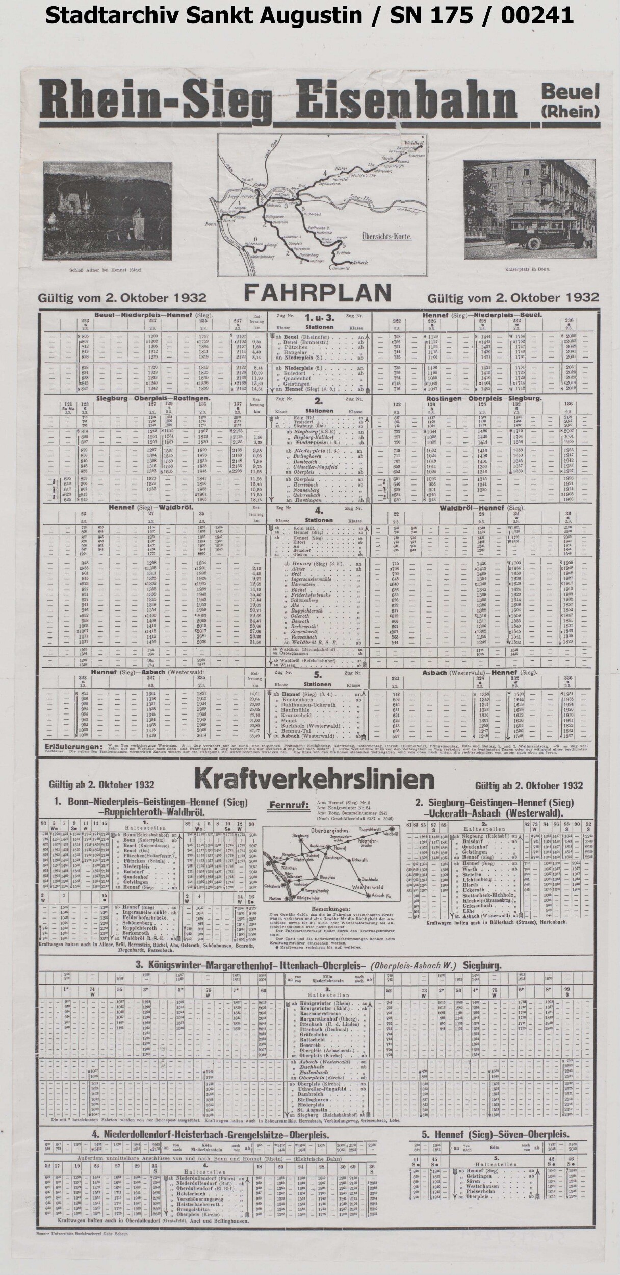 Aushangfahrplan RSE, Bahn und Bus | Digitalisierung: Stadtarchiv Sankt Augustin