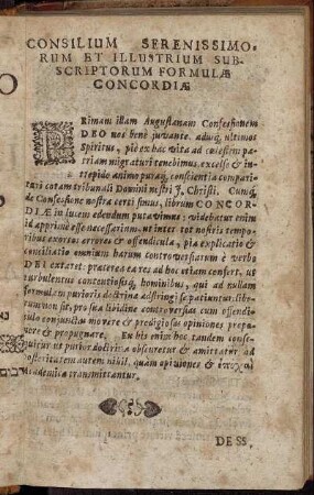 Consilium Serenissimorum Et Illustrium Subscritorum Formulæ Concordiæ.