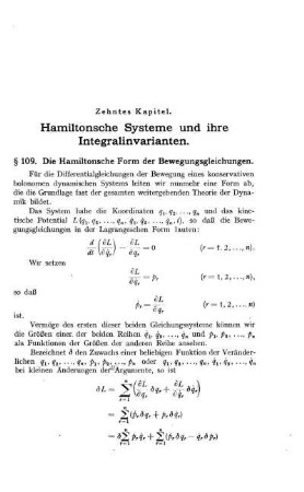 § 109. Die Hamiltonsche Form der Bewegungsgleichungen.