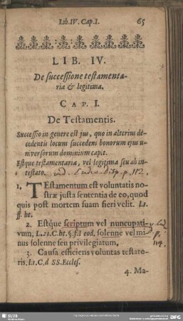 Lib. IV. De successione testamentaria & legitima