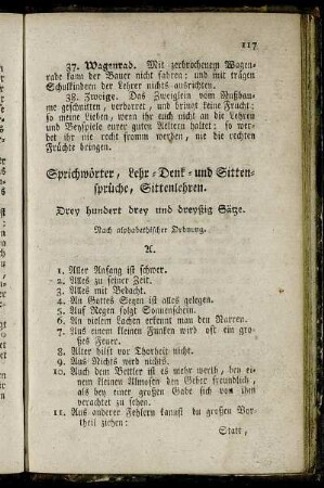 Sprichwörter, Lehr-Denk- und Sittensprüche, Sittenlehren.