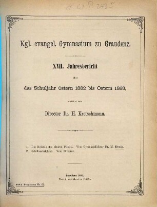 Jahresbericht : über das Schuljahr Ostern ... bis Ostern .... 1882/83 = 17