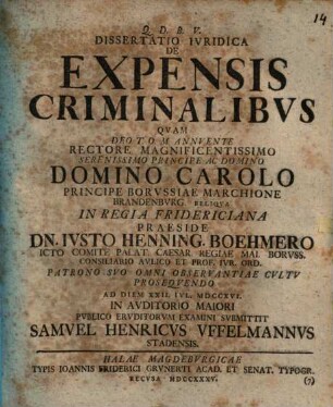 Dissertatio Ivridica De Expensis Criminalibvs