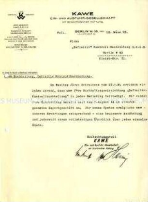 Geschäftsbrief an die GmbH "Kontrollbuchhaltung" über gut funktionierende Buchhaltungseinrichtungen