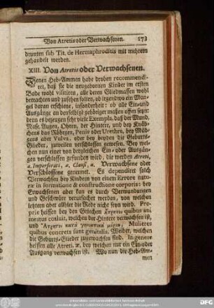 XIII. Von Atretis oder Verwachsenen.