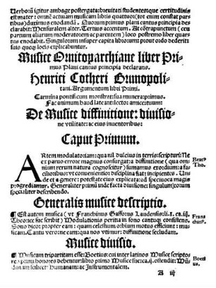 Musice Ornitoparchiane liber Primus Plani cantus principia declarans. [...]