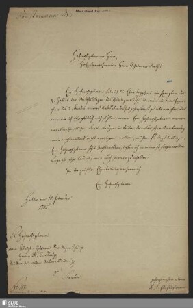 Eigenhändiger Brief - Mscr.Dresd.Aut.2493