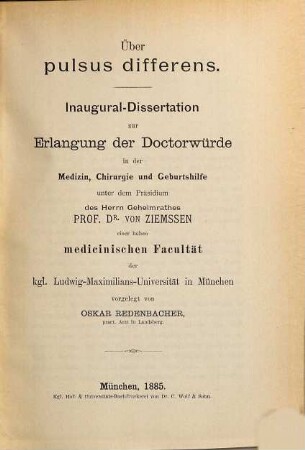 Über pulsusdifferens : (Inaugural-Dissertation.)
