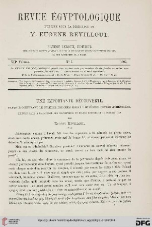 7: Une importante découverte, [2] : papyrus contenant le célèbre discours inédit d'Hypéride contre Athénogène, lecture faite à l'Académie des Inscriptions et Belles Lettres le 18 janvier 1889
