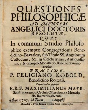 Quaestiones philosophicae ad mentem Angelici Doctoris resolutae