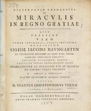 Dissertatio theologica de miraculis in regno gratiae