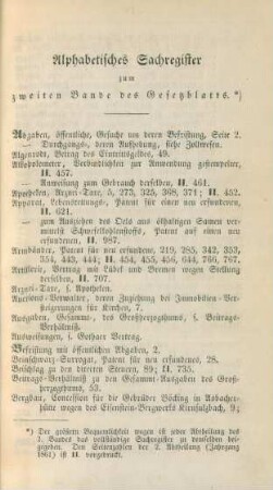 Alphabetisches Sachregister zum zweiten Bande des Gesetzblatts