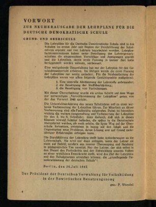Vorwort zur Neuherausgabe der Lehrpläne für die Deutsche Demokratische Republik
