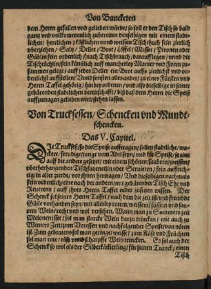 Von Truchsessen/ Schencken und Mundtschencken. Das V. Capitel.