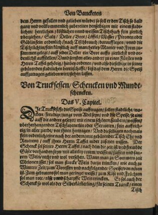 Von Truchsessen/ Schencken und Mundtschencken. Das V. Capitel.