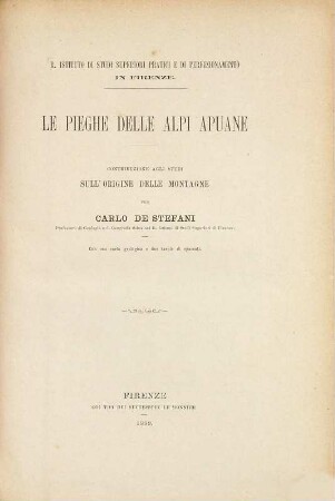 Le pieghe delle alpi apuane : Contribuzione agli studi sull'origine delle montagne