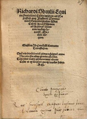Ad Magnificu[m] atque Illustrem Maximilianum Sevenbergensem ... moduli aliquot ...