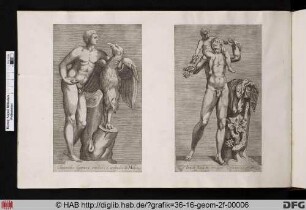 Rechts: Statue von Bacchus.