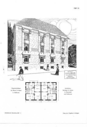 Doppelwohnhaus Herr H. Huber(Oststr. 110?) Einzeltafel aus der Zeitschrift "Architektonische Rundschau" mit Häusern des Büros Beutinger & Steiner