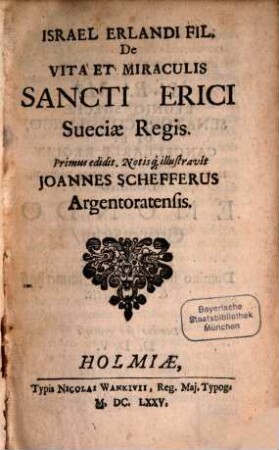 De vita et miraculis Sancti Erici Sueciae regis