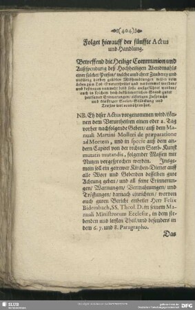 Folget hierauff der fünffte Actus und Handlung