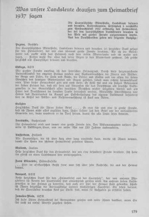 Was unsere Landsleute draußen zum Heimatbrief 1937 sagen.